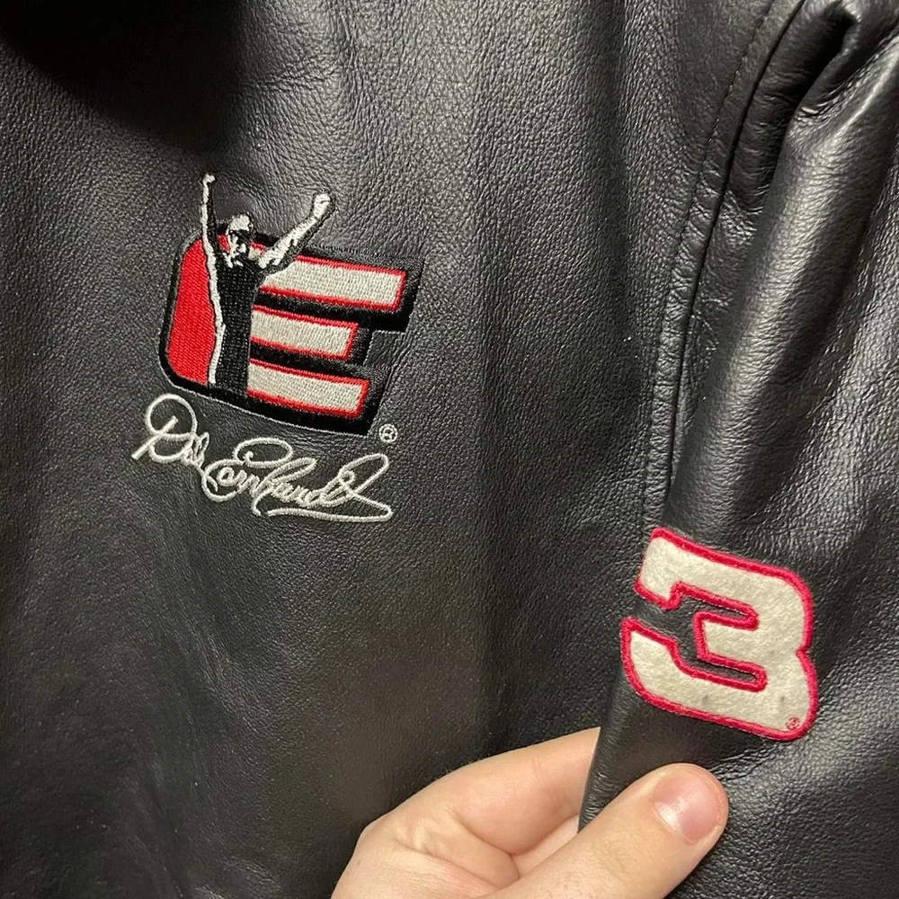 2009 Dale Earnhardt 3 NASCAR racing collared full zip collectible leather jacket